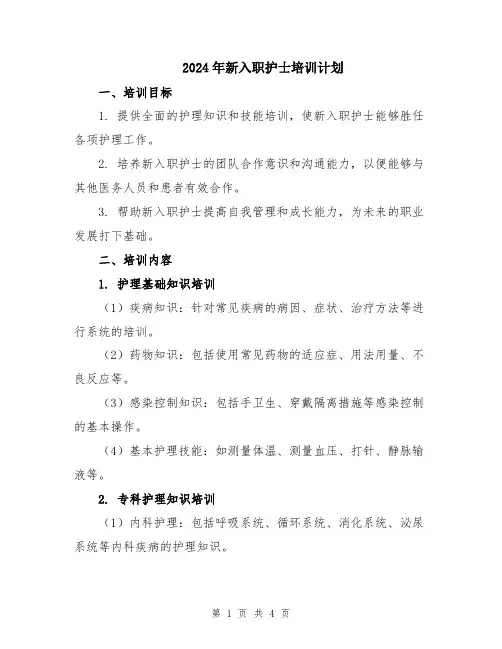 2024年新入职护士培训计划