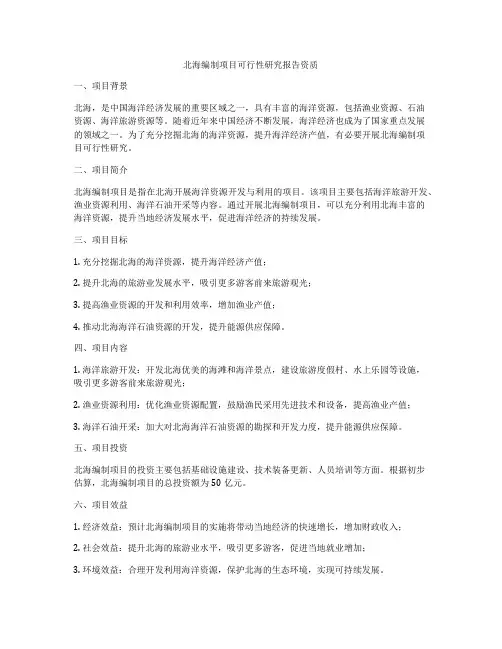 北海编制项目可行性研究报告资质