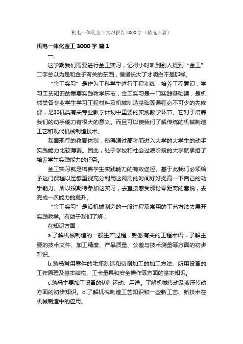 机电一体化金工实习报告3000字（精选3篇）