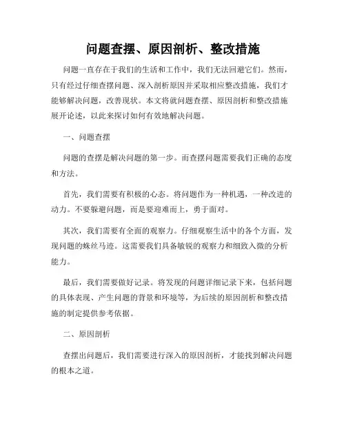 问题查摆、原因剖析、整改措施