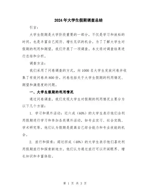 2024年大学生假期调查总结