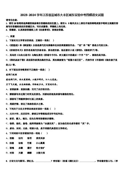 2023-2024学年江苏省盐城市大丰区城东实验中考四模语文试题含解析