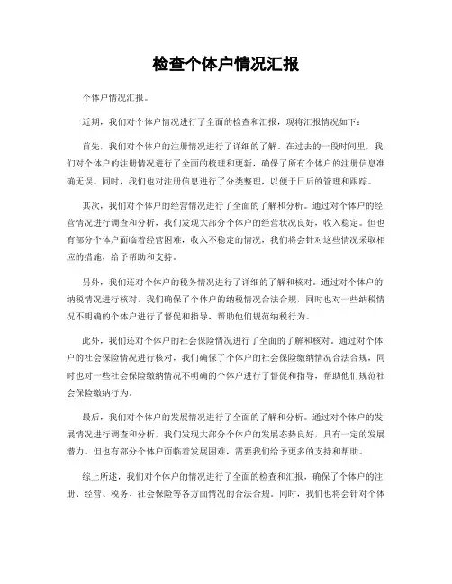 检查个体户情况汇报