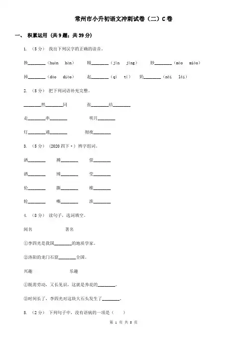 常州市小升初语文冲刺试卷(二)C卷