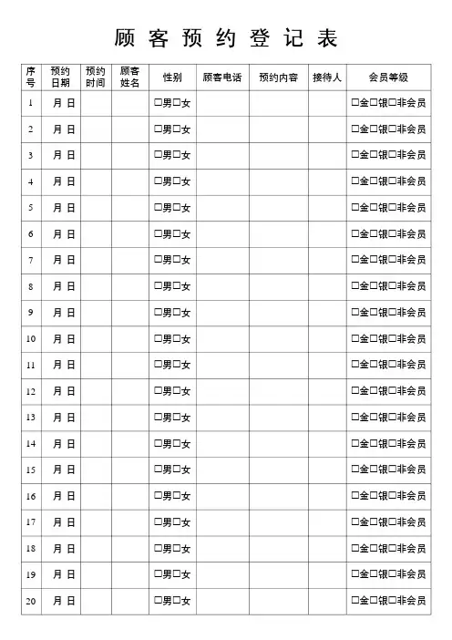 顾客预约登记表