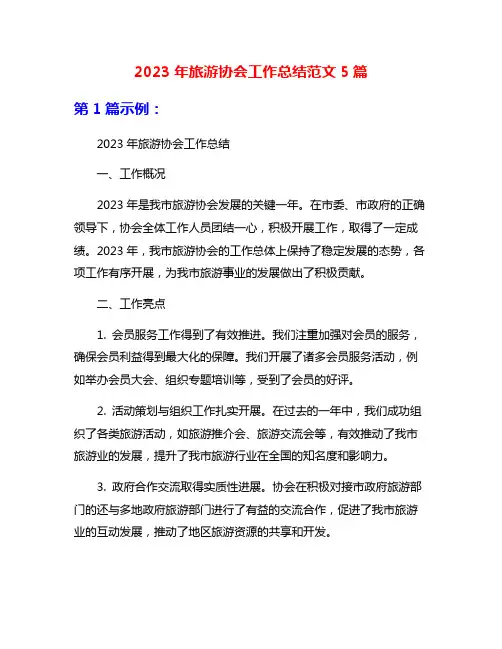 2023年旅游协会工作总结范文5篇
