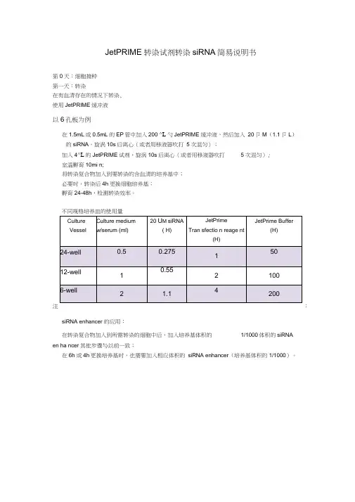 jetPRIME转染siRNA说明书