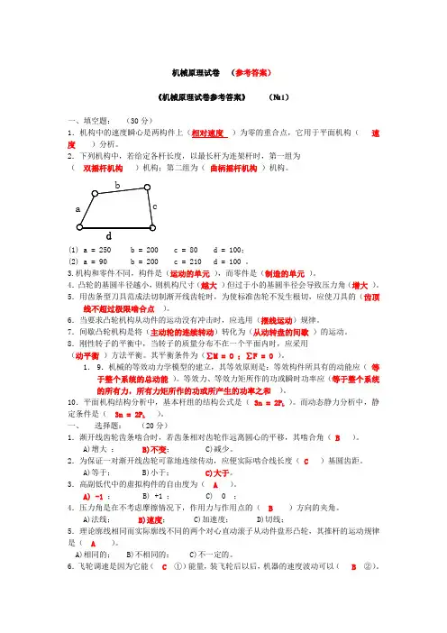 河南理工2007-2012年机械原理试题及答案(8套)汇总