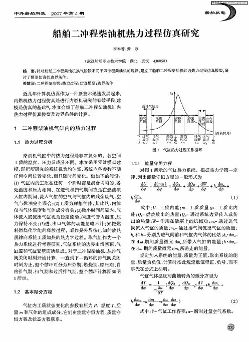 船舶二冲程柴油机热力过程仿真研究