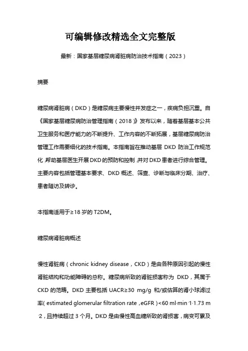 最新：国家基层糖尿病肾脏病防治技术指南(2023)精选全文完整版