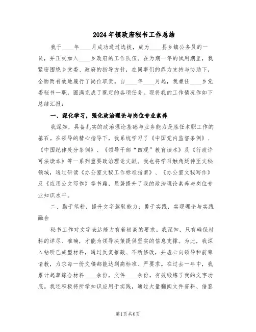 2024年镇政府秘书工作总结（3篇）