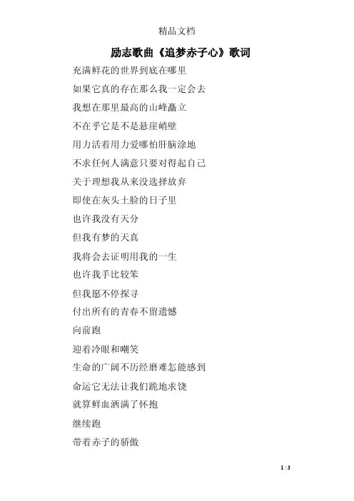 励志歌曲《追梦赤子心》歌词