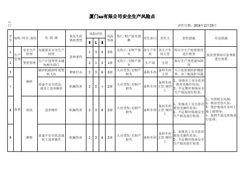 安全生产风险点、较大危险因素登记表、隐患排查清单样例