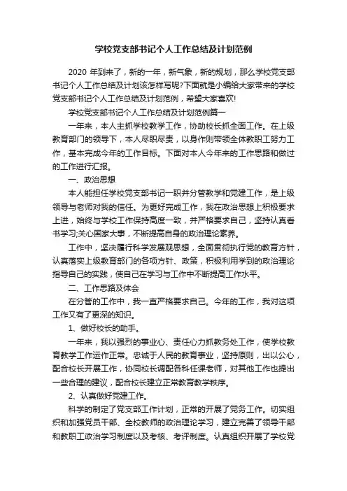 学校党支部书记个人工作总结及计划范例