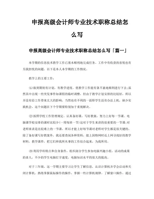 申报高级会计师专业技术职称总结怎么写