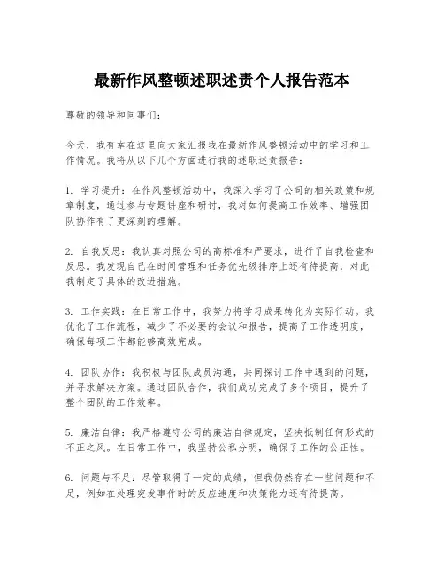 最新作风整顿述职述责个人报告范本