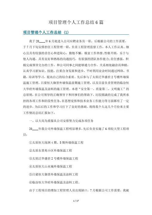 项目管理个人工作总结6篇