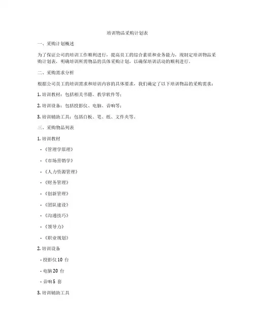 培训物品采购计划表