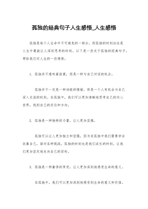 孤独的经典句子人生感悟_人生感悟