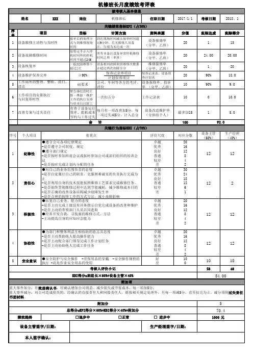 机修绩效考核表
