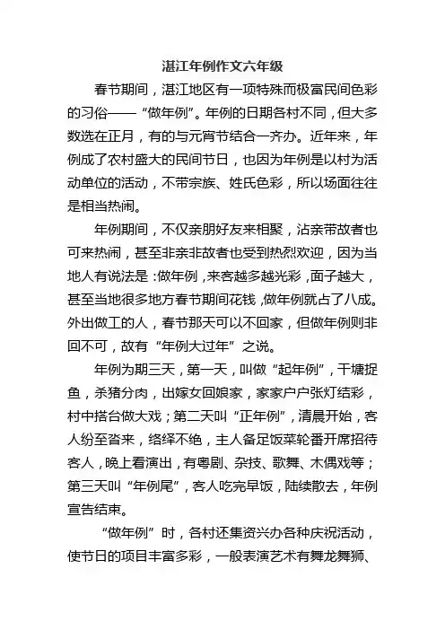 湛江年例作文六年级