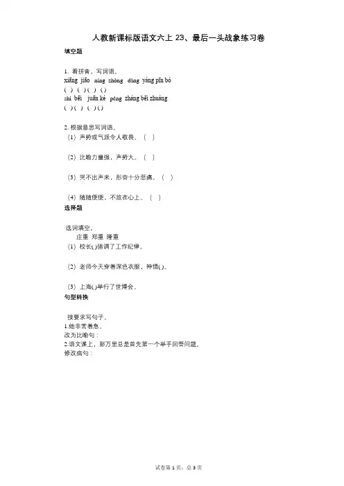 小学语文-有答案-人教新课标版语文六上23、最后一头战象练习卷
