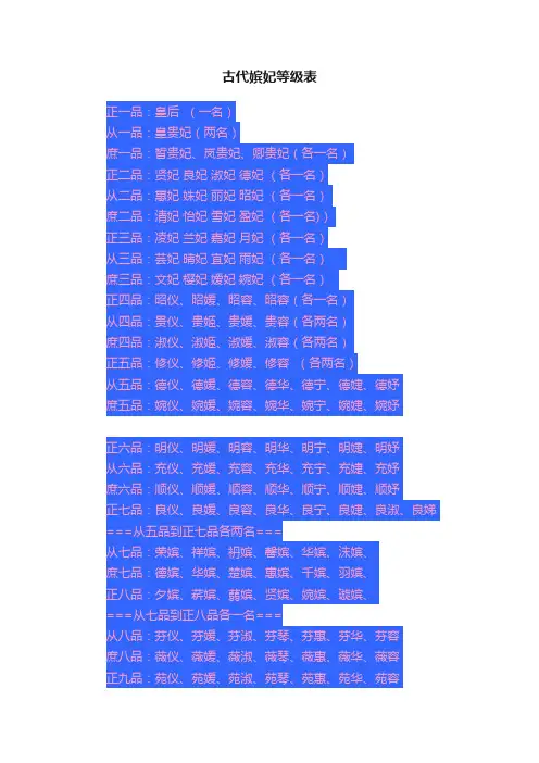 古代嫔妃等级表