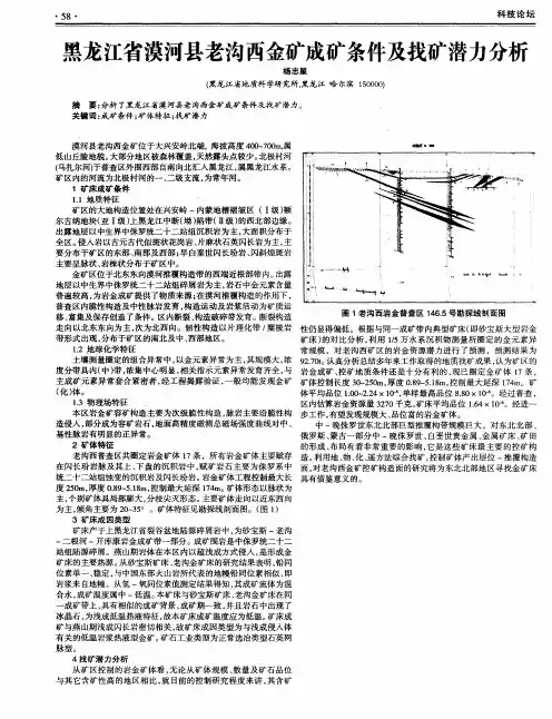 黑龙江省漠河县老沟西金矿成矿条件及找矿潜力分析