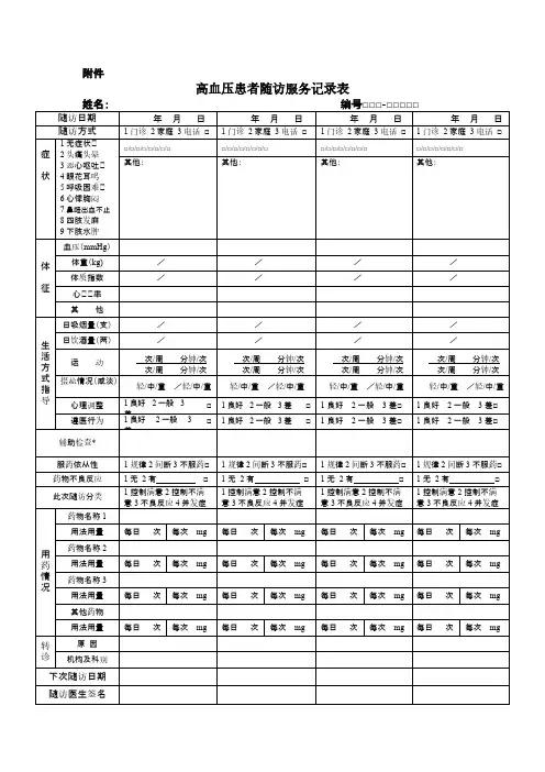 【VIP专享】高血压、糖尿病患者随访服务记录表 2