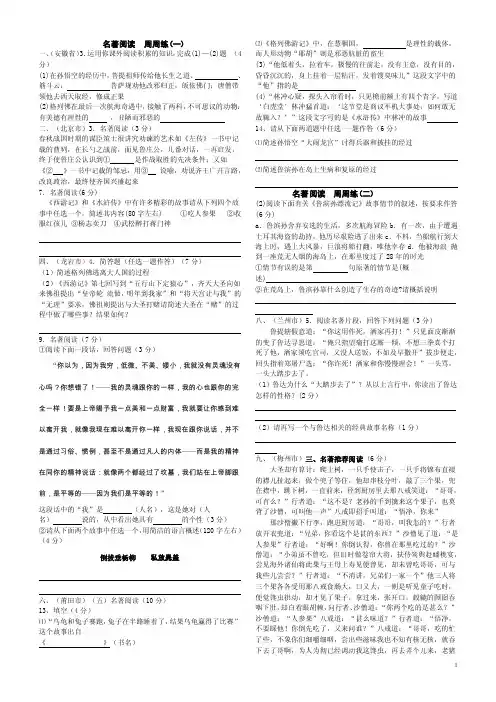 【初中语文2016年中考名著阅读试题（含答案）】