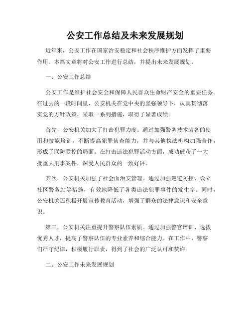 公安工作总结及未来发展规划