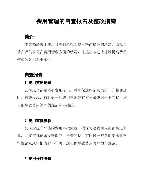 费用管理的自查报告及整改措施