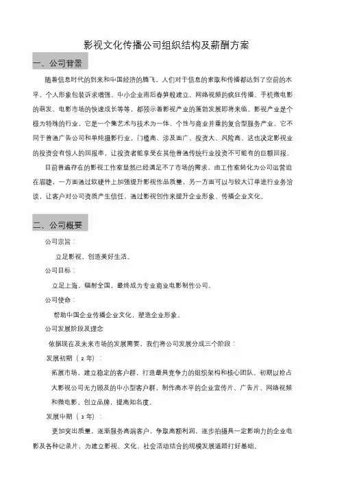 影视文化传播公司组织结构及薪酬方案