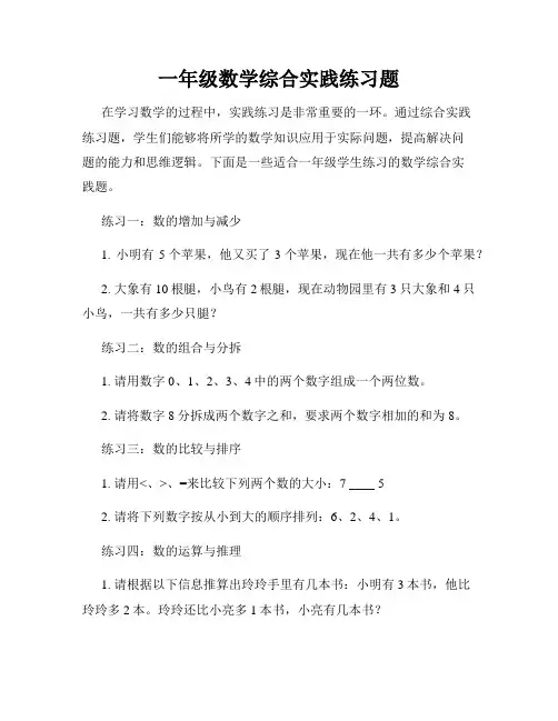 一年级数学综合实践练习题