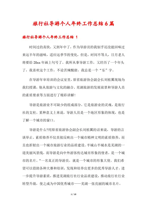 旅行社导游个人年终工作总结6篇