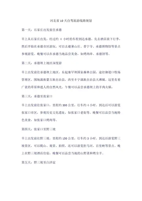 河北省10天自驾旅游线路规划图