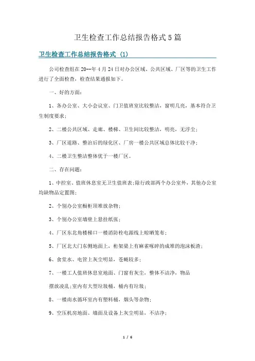 卫生检查工作总结报告格式5篇