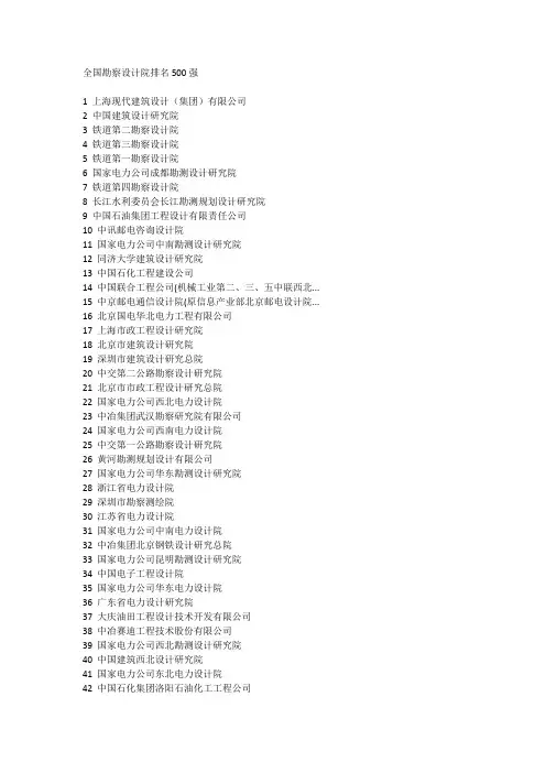 全国勘察设计院排名500强