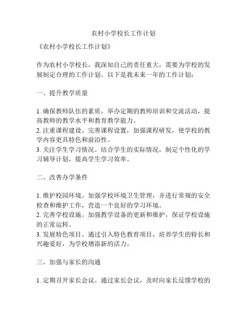 农村小学校长工作计划