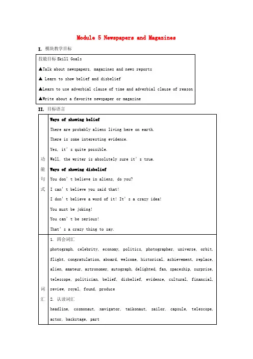 2017-2018学年高中英语 Module 5 Newspapers and Magazines教