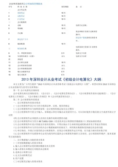 企业和其他组织会计档案保管期限表