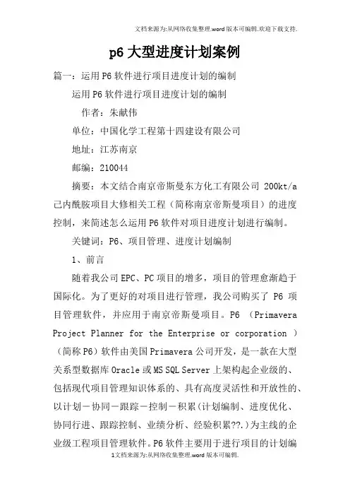 p6大型进度计划案例doc