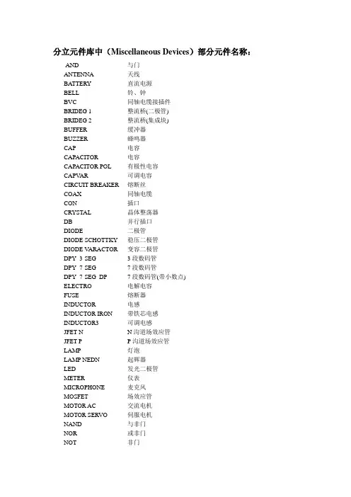 protel99se元件名称对照