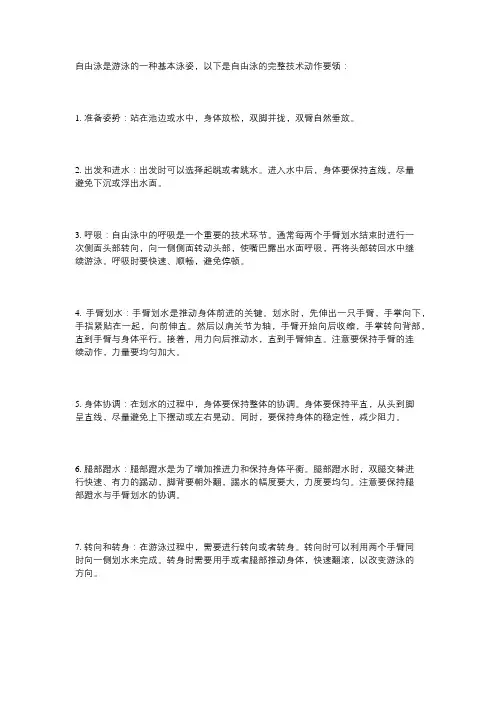 自由泳完整技术动作要领