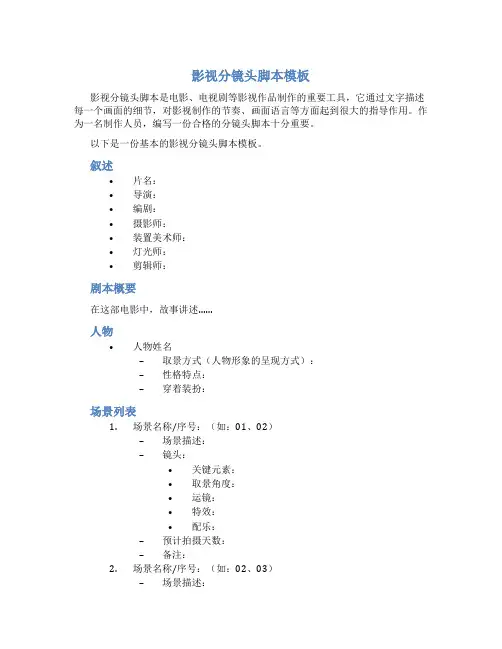 影视分镜头脚本模板