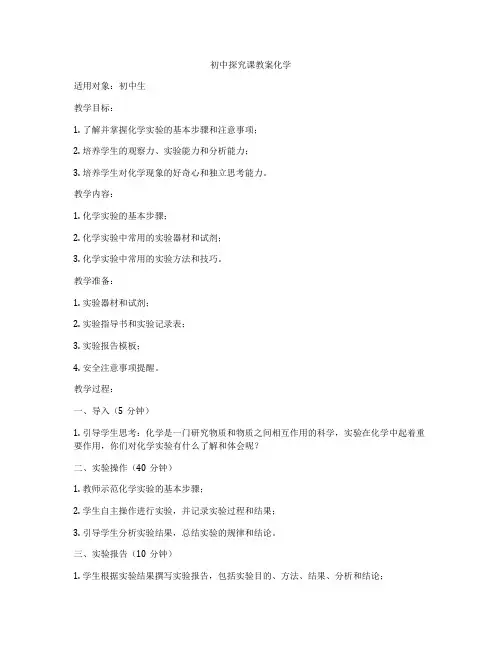 初中探究课教案化学