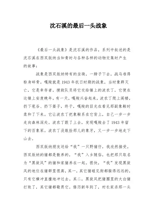 沈石溪的最后一头战象
