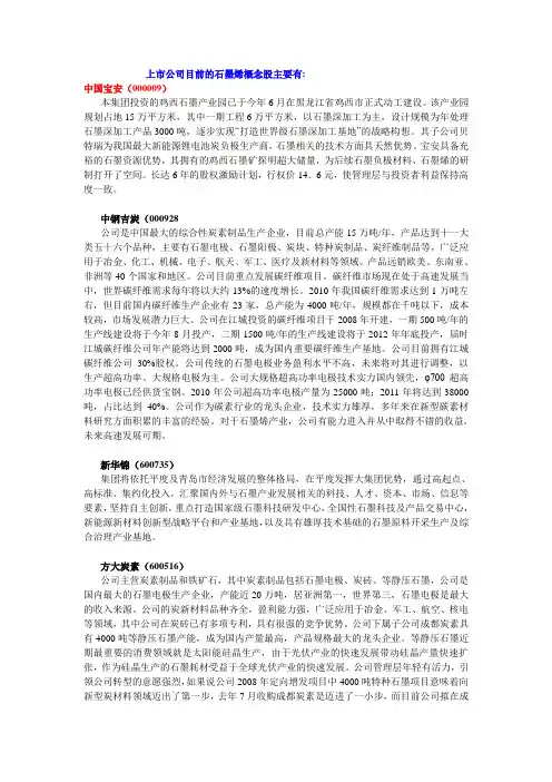 上市公司目前的石墨烯概念股主要有