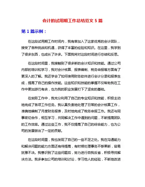 会计的试用期工作总结范文5篇