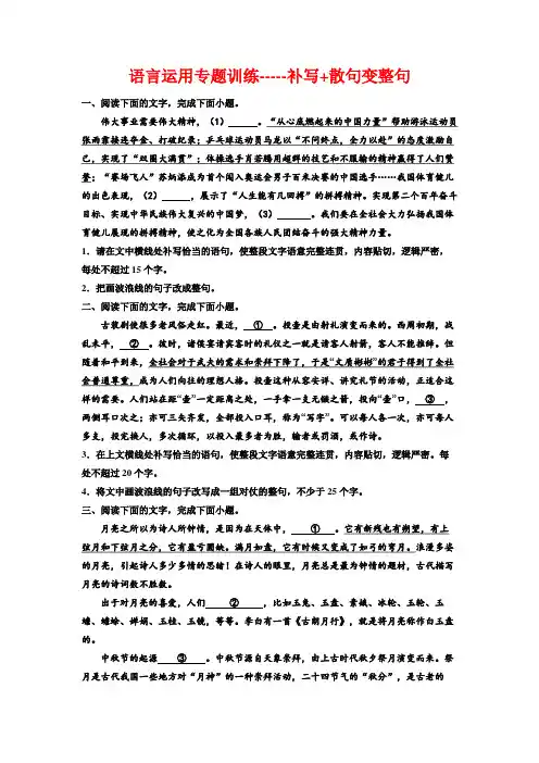 高考语文复习：语言运用专题训练补写 散句变整句